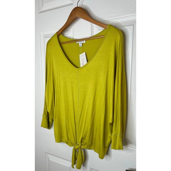 Studio JPR NEW NWT Women's Front Tie Lime Green Blouse Shirt Top Size Medium - Picture 3 of 8